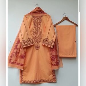 Embroidered Peach Fabric